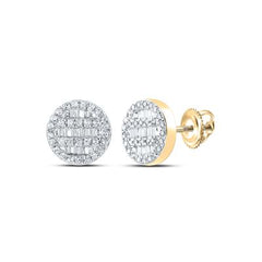 10k Yellow Gold Baguette Diamond Circle Cluster Earrings 1/3 Cttw