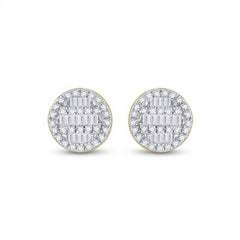 10k Yellow Gold Baguette Diamond Circle Cluster Earrings 1/3 Cttw