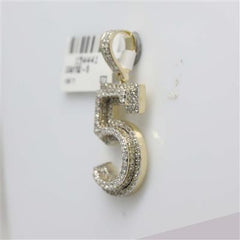 10k Yellow Gold Round Diamond Number 5 Charm Pendant 1-5/8 Cttw