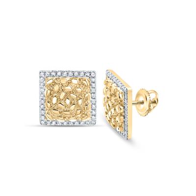 10k Yellow Gold Round Diamond Nugget Square Earrings 1/3 Cttw