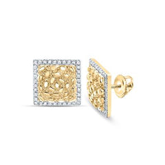 10k Yellow Gold Round Diamond Nugget Square Earrings 1/3 Cttw