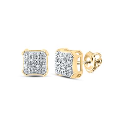 10k Yellow Gold Round Diamond Square Earrings 1/10 Cttw