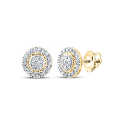 10k Yellow Gold Round Diamond Cluster Earrings 1/8 Cttw