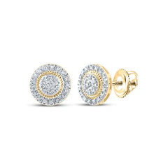 10k Yellow Gold Round Diamond Cluster Earrings 1/8 Cttw