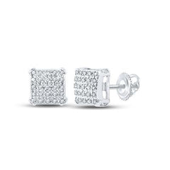 10k White Gold Round Diamond Square Earrings 1/8 Cttw