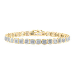 10k Yellow Gold Round Diamond Square Link Bracelet 1 Cttw