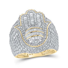 10k Yellow Gold Baguette Diamond Hamsa Ring 5-1/3 Cttw