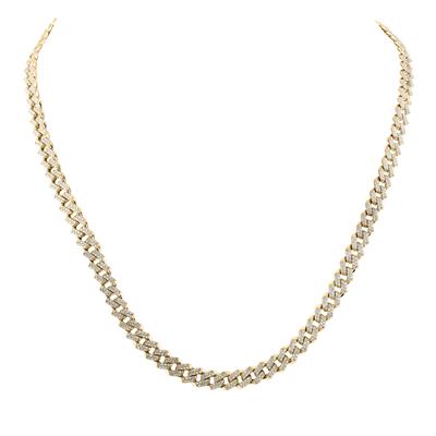 10k Yellow Gold Round Diamond 22-inch Straight Cuban Link Necklace 5-5/8 Cttw