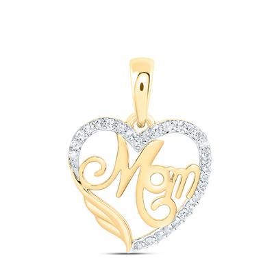 Diamond "Mom" Heart Pendant Necklace in 10K Gold