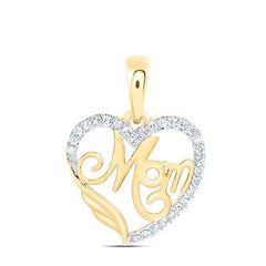 Diamond "Mom" Heart Pendant Necklace in 10K Gold