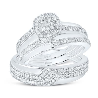 Natural Diamond Cushion Trio Gift Ring Set, 10K Gold