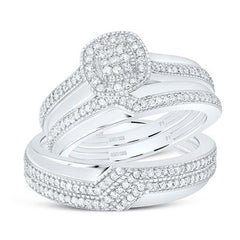 Natural Diamond Cushion Trio Gift Ring Set, 10K Gold