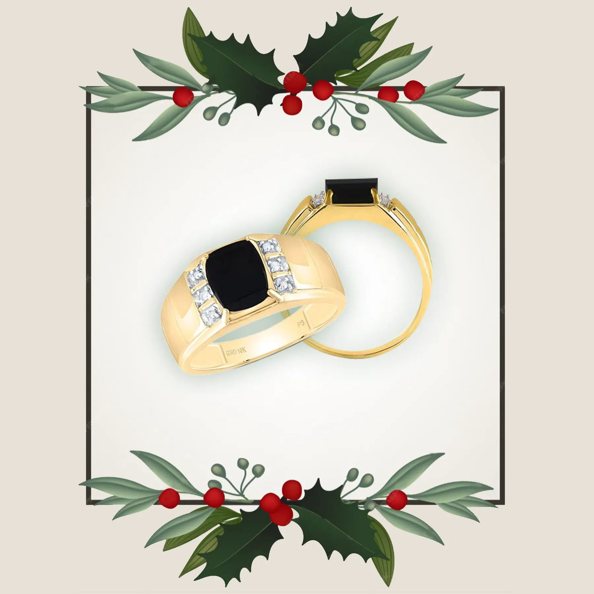 10k Yellow Gold Round Diamond Black Onyx Solitaire Ring .02 Cttw 60659